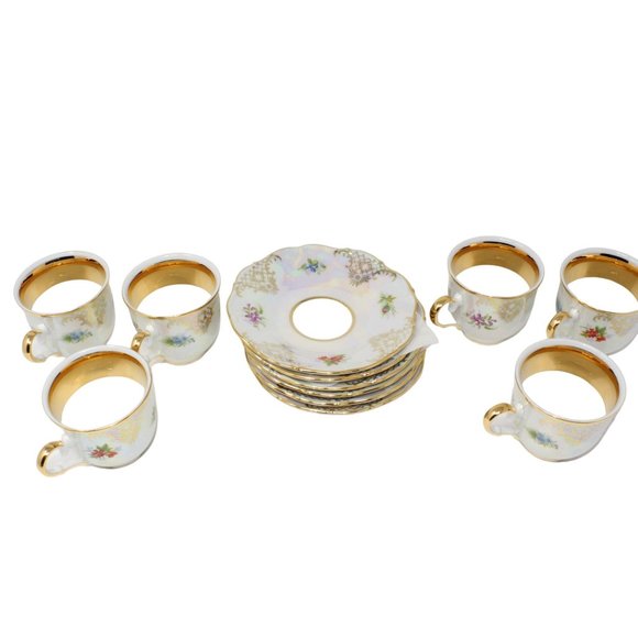 Moritz Zdekauer Czech Republic Iridescent Porcelain Tea Cup And Saucer 12PC Set - Picture 3 of 12